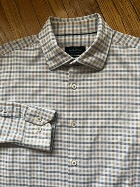 Bugatchi Plaid Sz M OoohCotton Tech 8 Way Stretch Long Sleeve Preppy Button Up